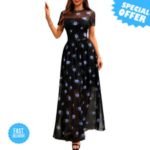 BRAND NEW GothDark Maxi Dress - Floral Print & Cinched Waist Design